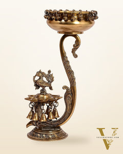 Pure Brass Unique Urli with Peacock Diyas 15"