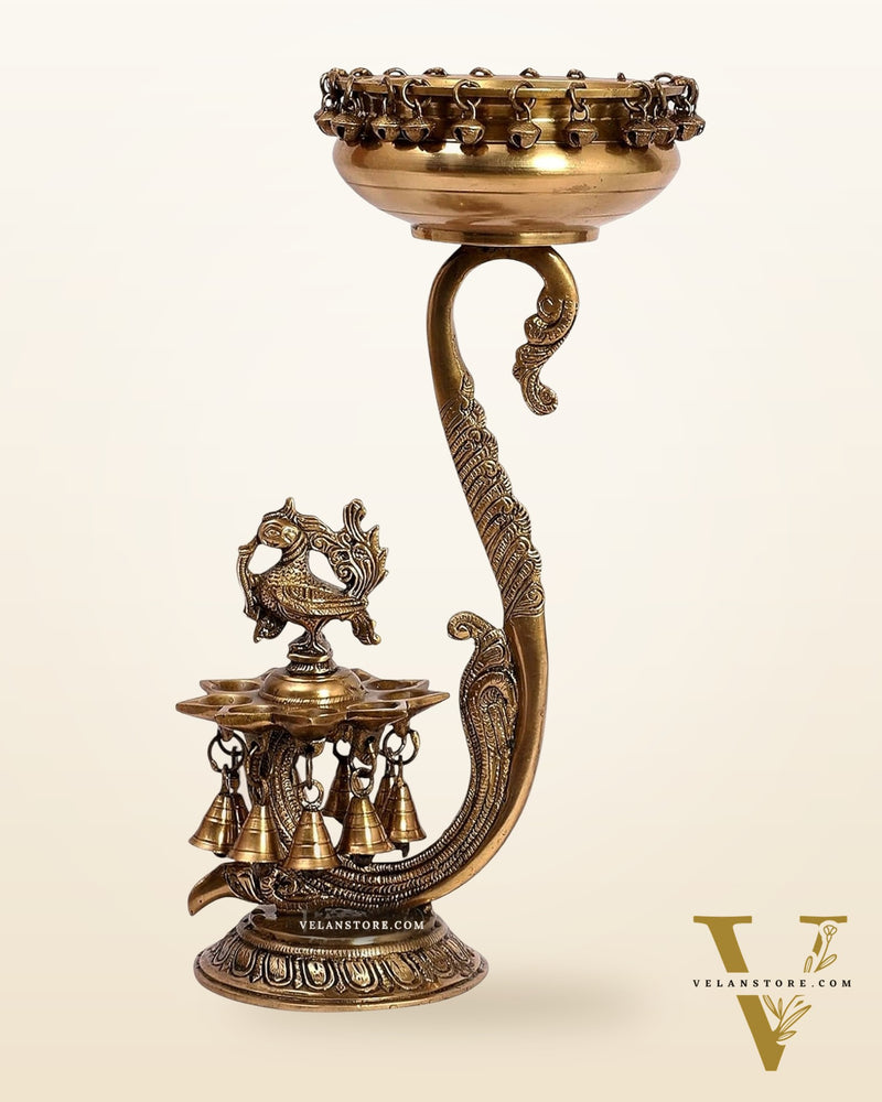 Pure Brass Unique Urli with Peacock Diyas 15"