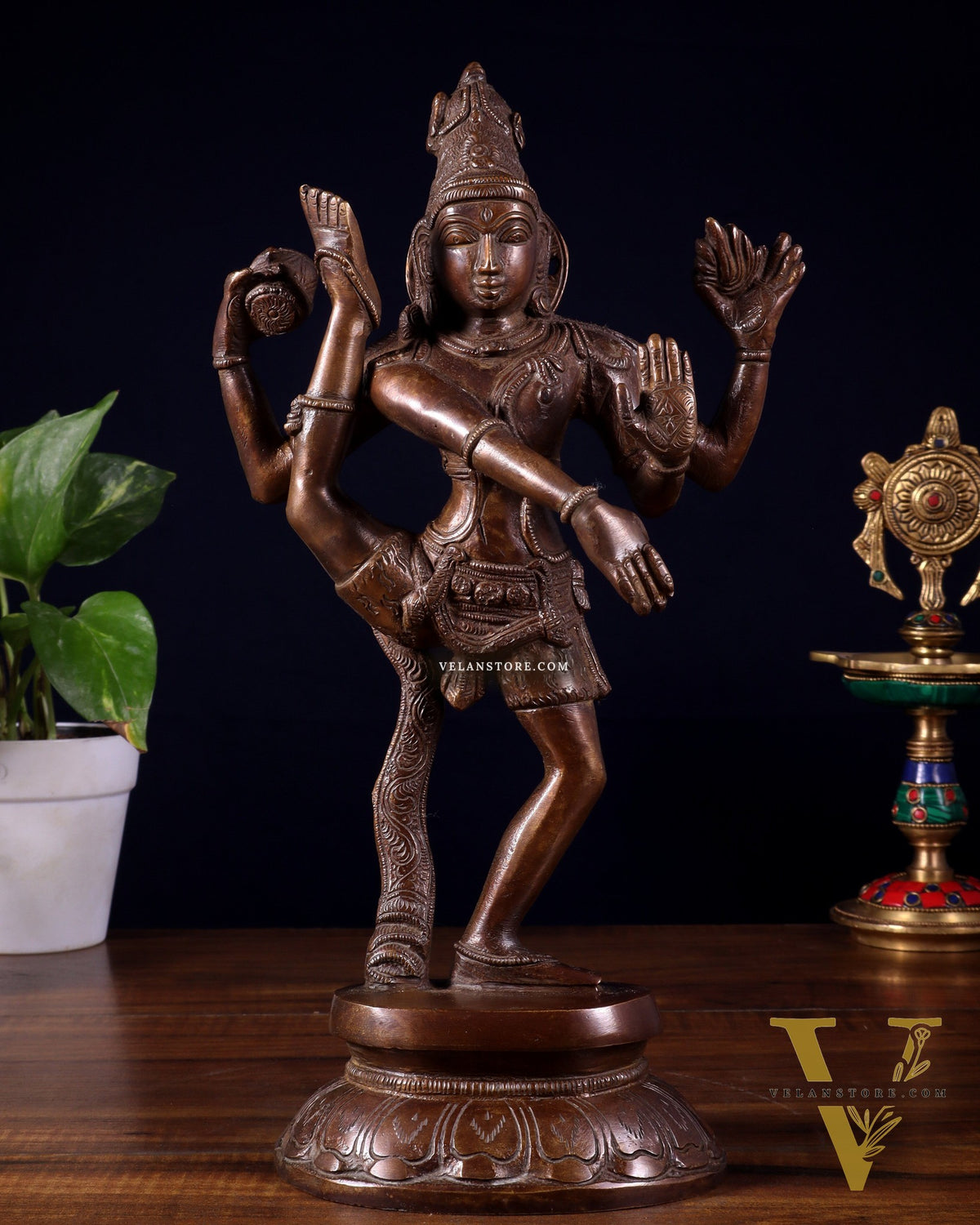 Pure Brass Urdhva Tandava Dancing Shiva Statue – Dark Brown Tone 12"