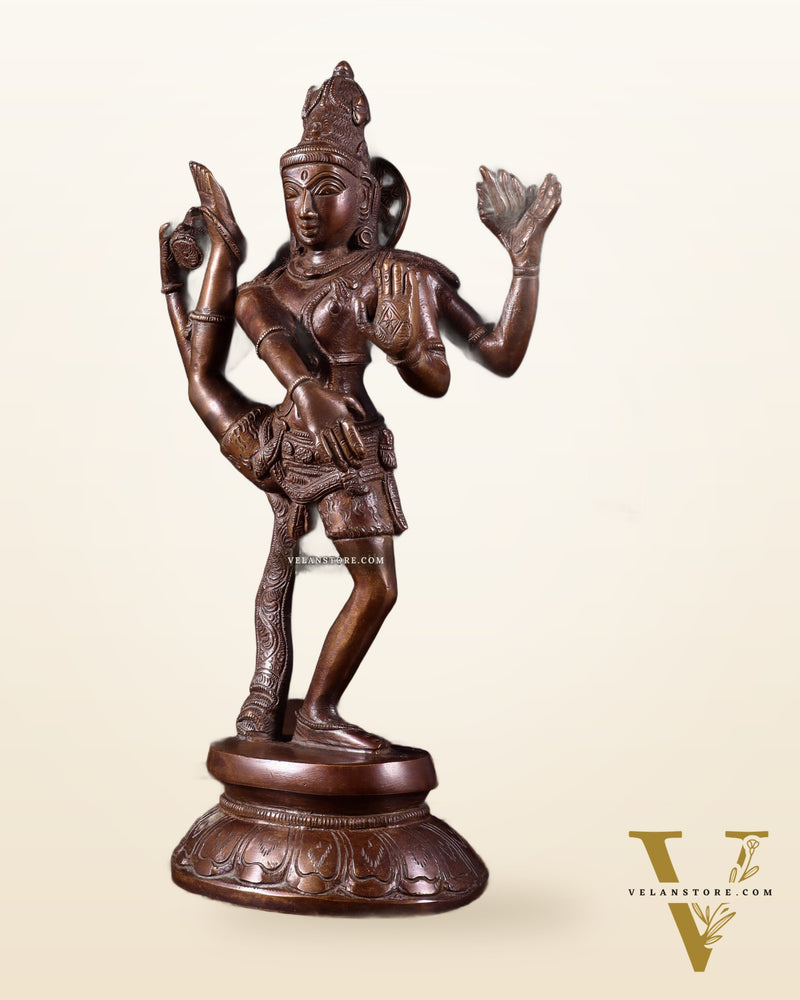 Pure Brass Urdhva Tandava Dancing Shiva Statue – Dark Brown Tone 12"