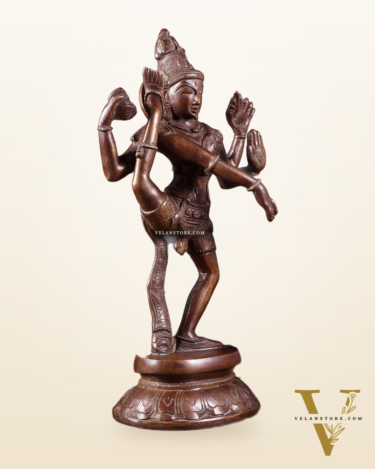 Pure Brass Urdhva Tandava Dancing Shiva Statue – Dark Brown Tone 12"