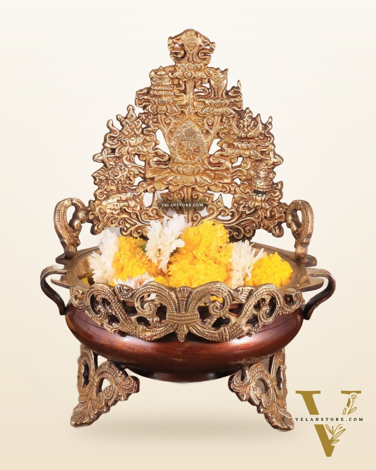 Pure Brass Urli Bowl Antique Style | 12 inch dual tone