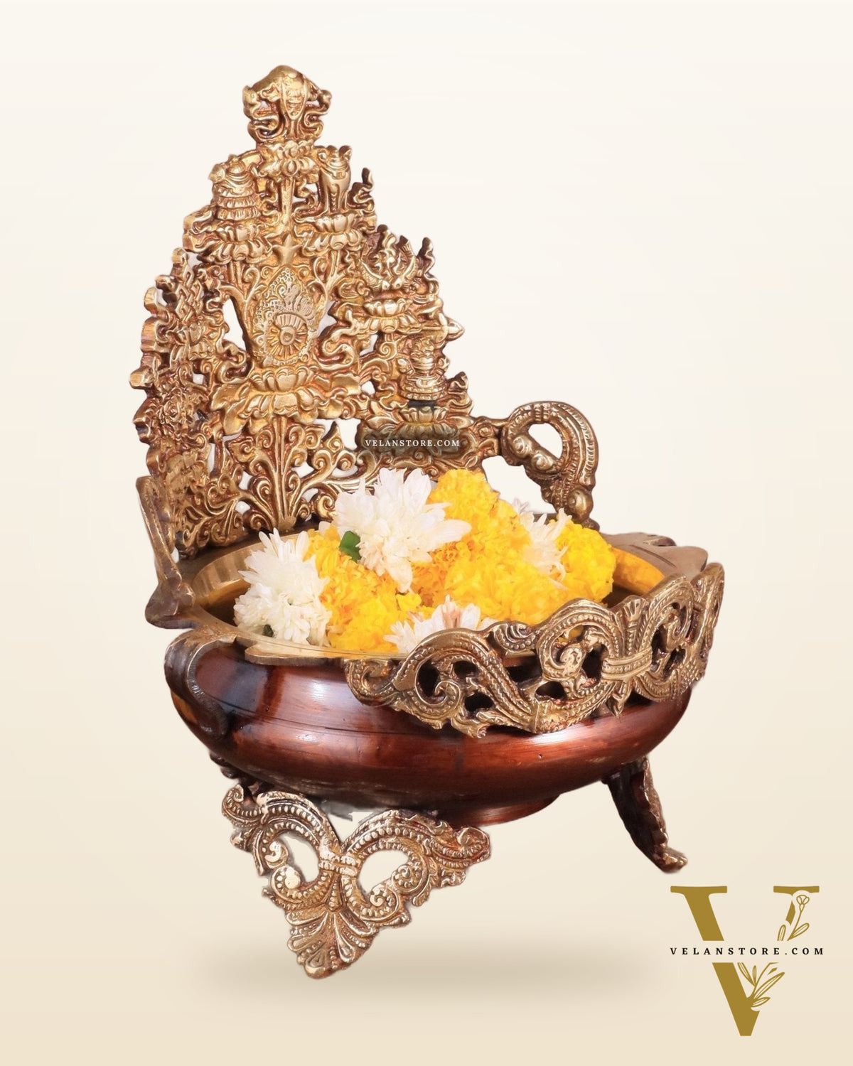 Pure Brass Urli Bowl Antique Style | 12 inch dual tone