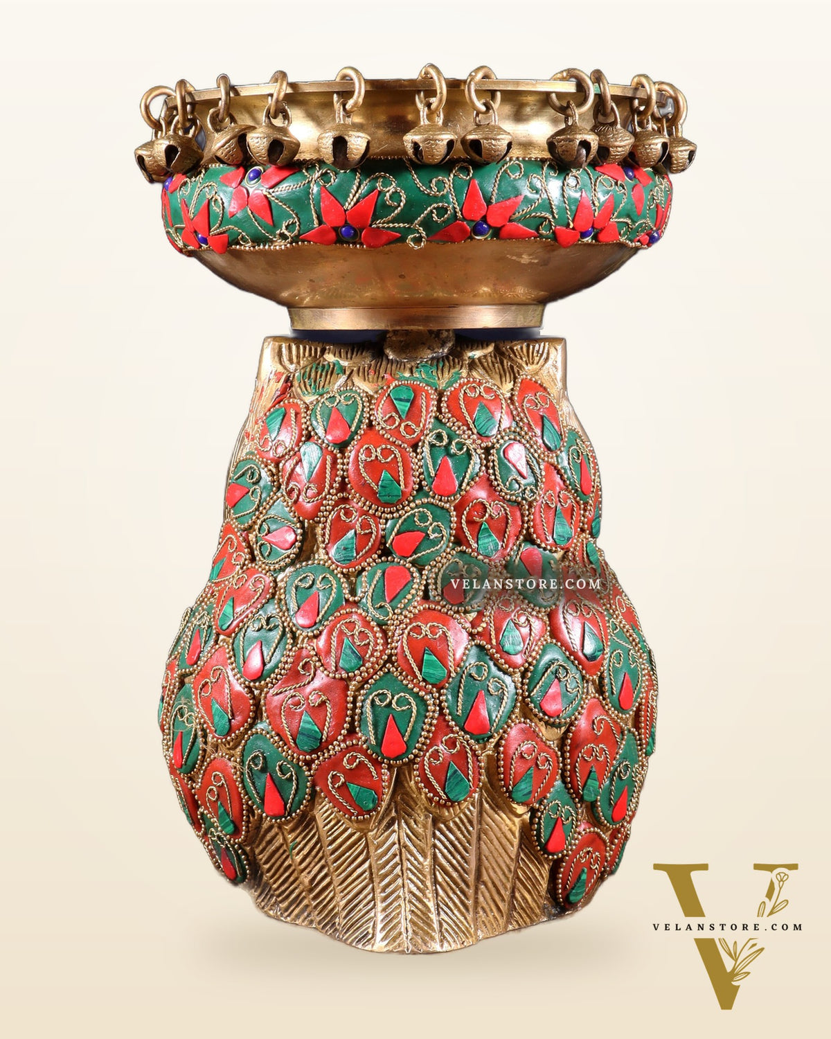 Pure Brass Urli Bowl with Large Owl – Adorned with Stonework | Unique Gift & Home Accent