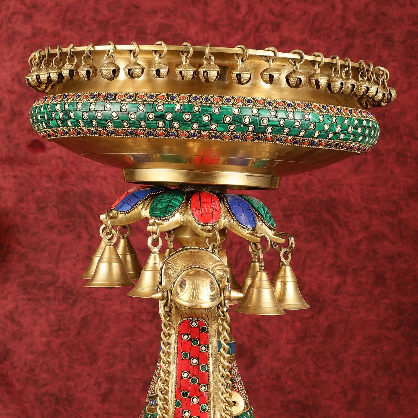 Pure Brass Urli on Camel's Back with Meenakari Stonework - 16 Inch