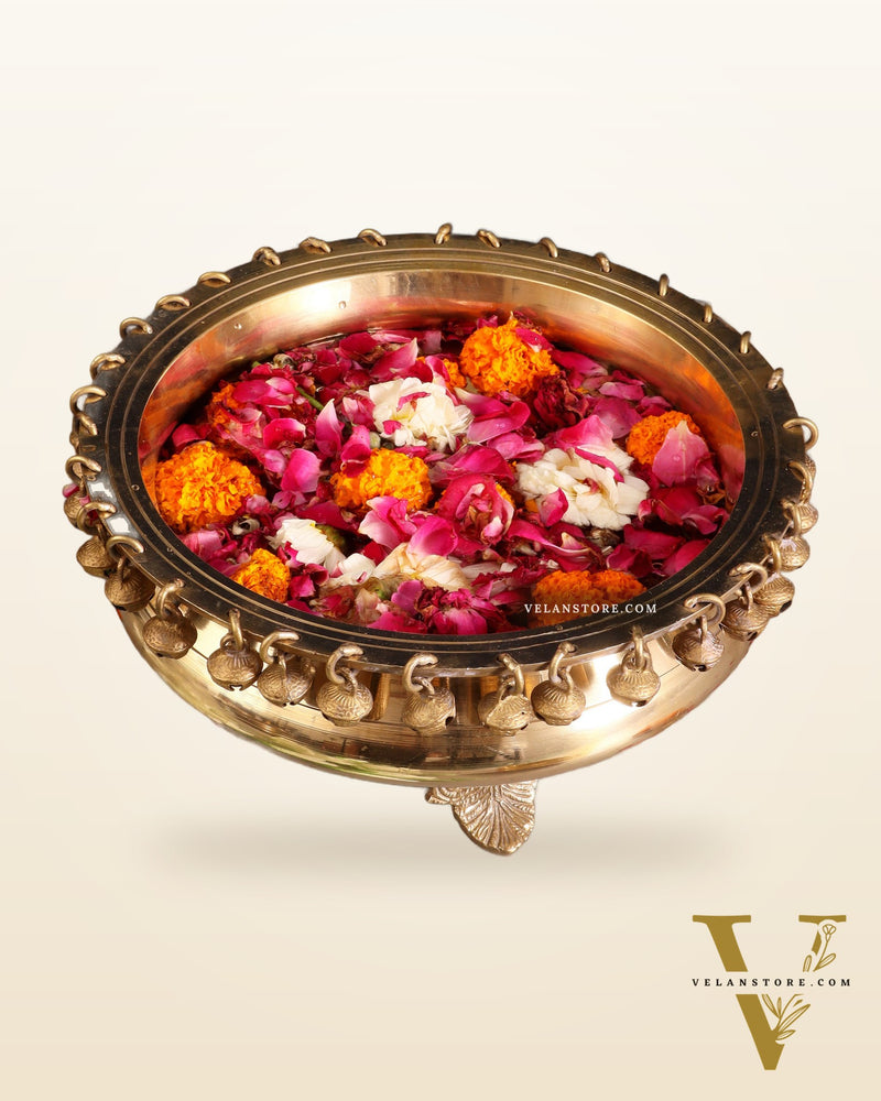 Pure Brass Urli with Stand and Ghunghroos – 10" x 10" | Traditional Décor |
