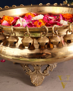 Pure Brass Urli with Stand and Ghunghroos – 10" x 10" | Traditional Décor |