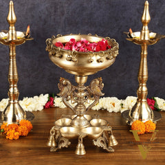 Pure Brass Urli with Stand Diyas | 13 Inch
