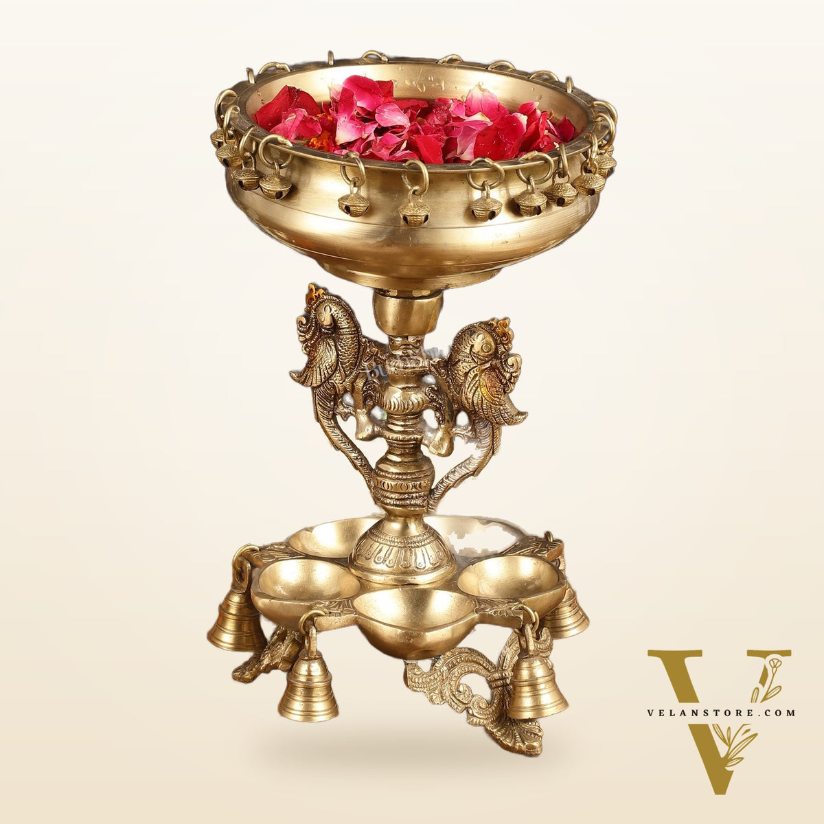 Pure Brass Urli with Stand Diyas | 13 Inch