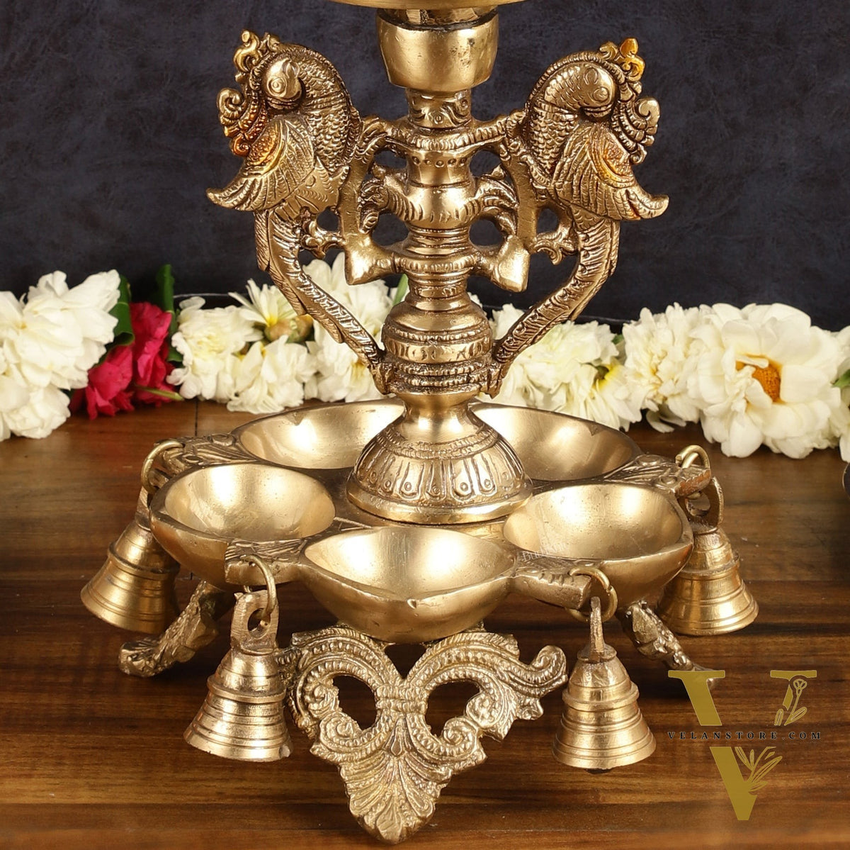 Pure Brass Urli with Stand Diyas | 13 Inch