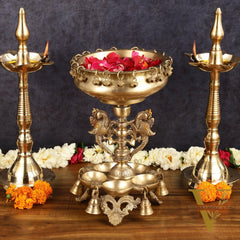 Pure Brass Urli with Stand Diyas | 13 Inch