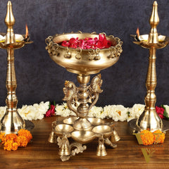 Pure Brass Urli with Stand Diyas | 13 Inch