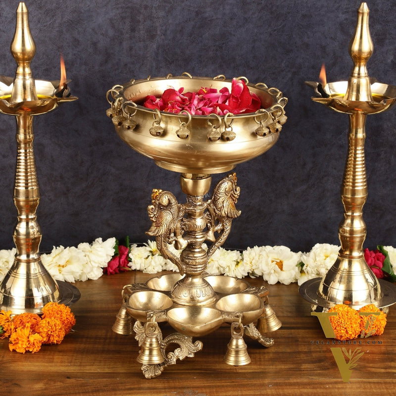 Pure Brass Urli with Stand Diyas | 13 Inch