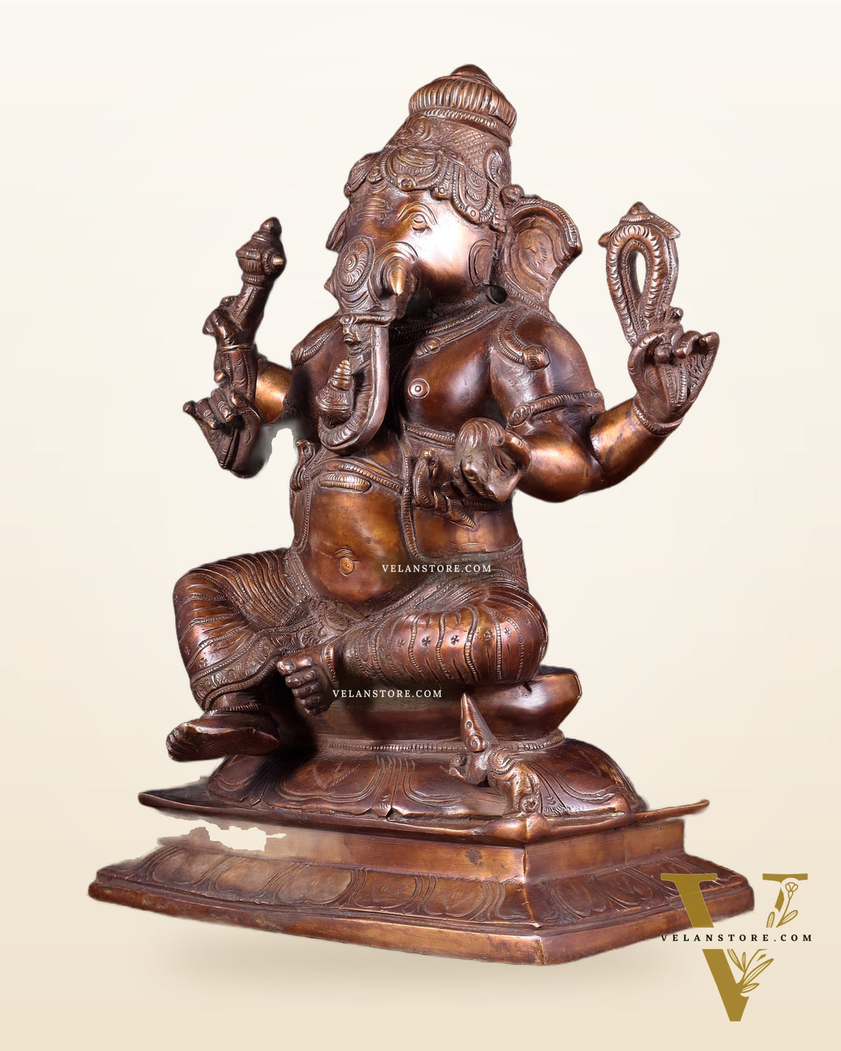 Pure Brass Valampuri Ganesha with Right Trunk – Chola Style, 12 Inch