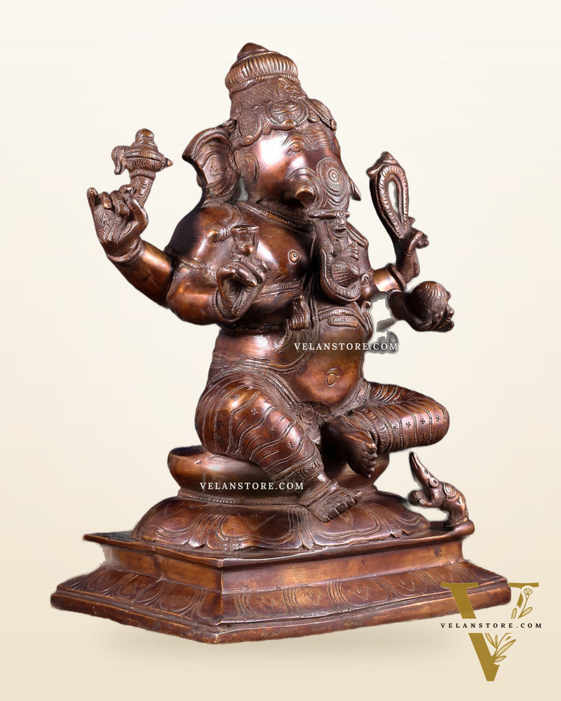 Pure Brass Valampuri Ganesha with Right Trunk – Chola Style, 12 Inch