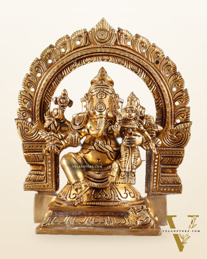 Pure Brass Vallabha Ganesha Mahaganapati Idol with Prabhavali 8.5 inch