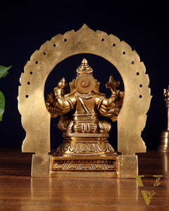 Pure Brass Vallabha Ganesha Mahaganapati Idol with Prabhavali 8.5 inch