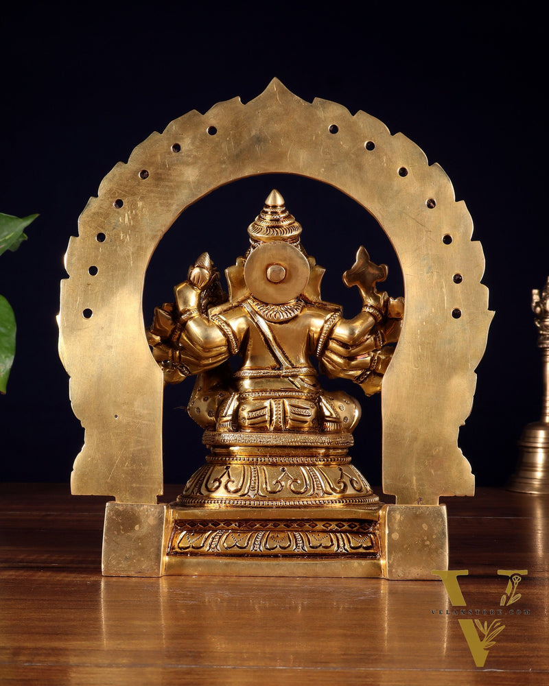 Pure Brass Vallabha Ganesha Mahaganapati Idol with Prabhavali 8.5 inch