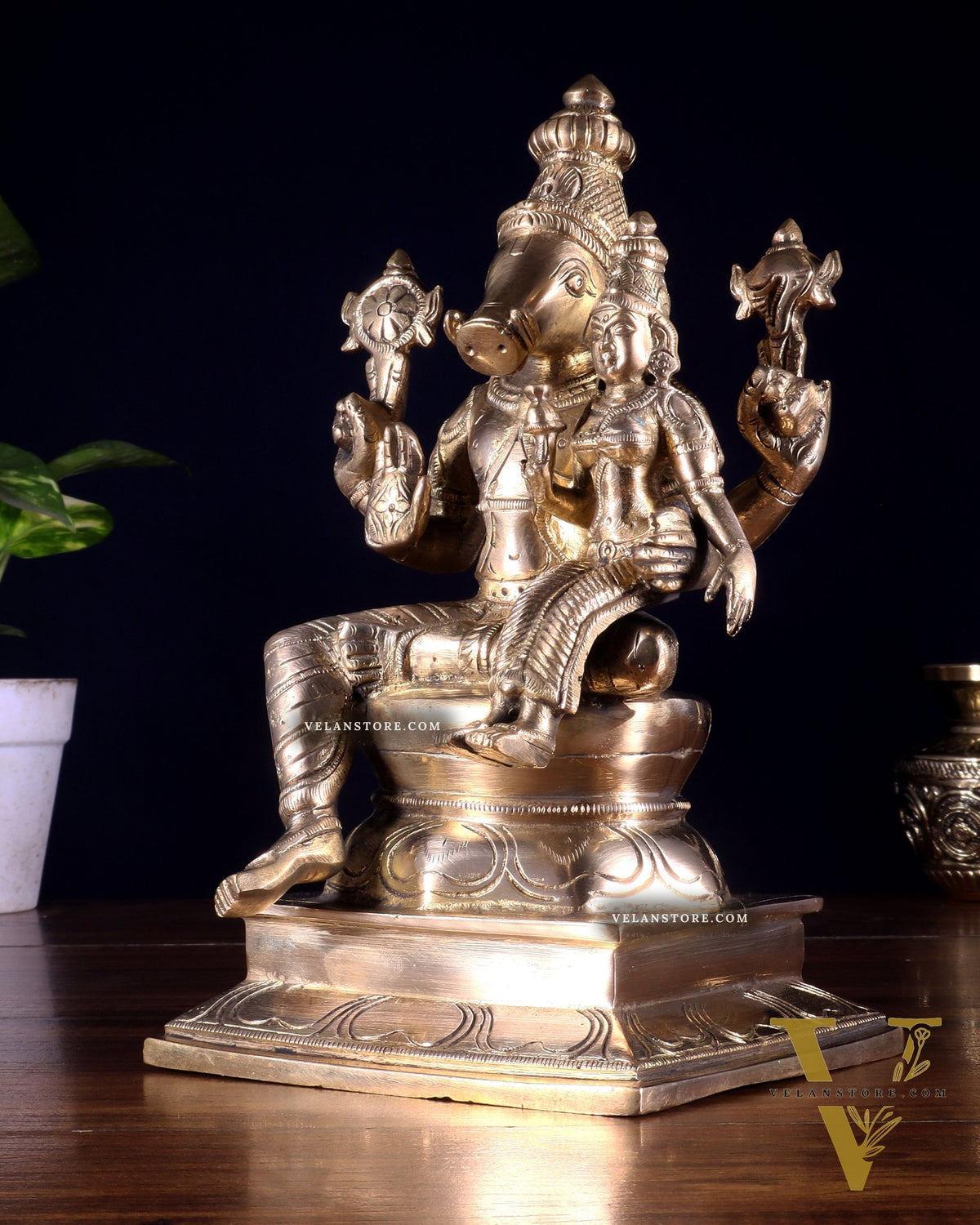 Pure Brass Varaha Lakshmi Statue 9.5"