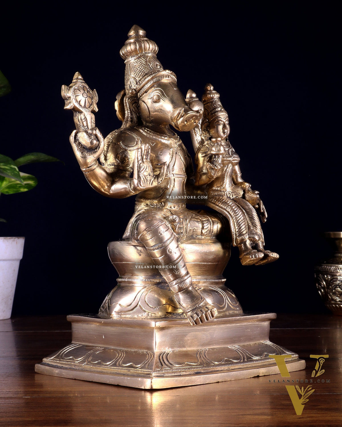 Pure Brass Varaha Lakshmi Statue 9.5"