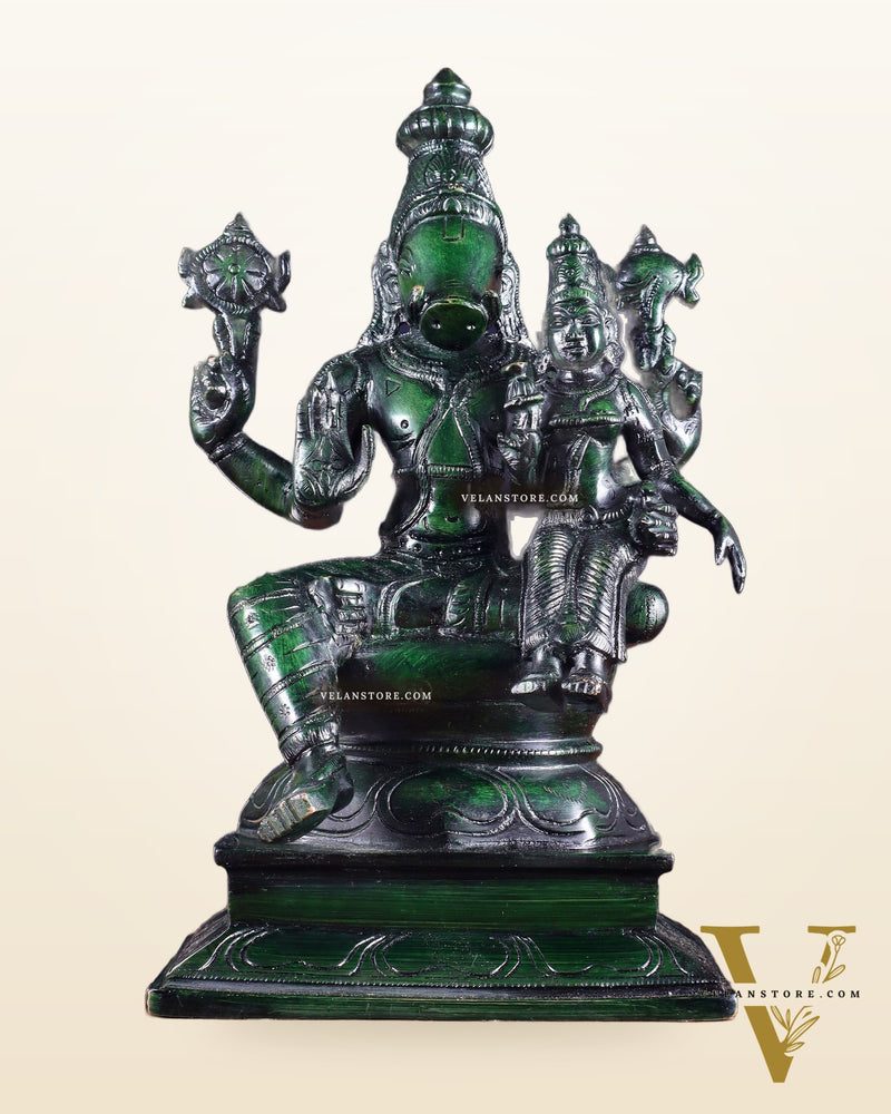Pure Brass Varaha Lakshmi Statue – Agate green Tone 9.5"