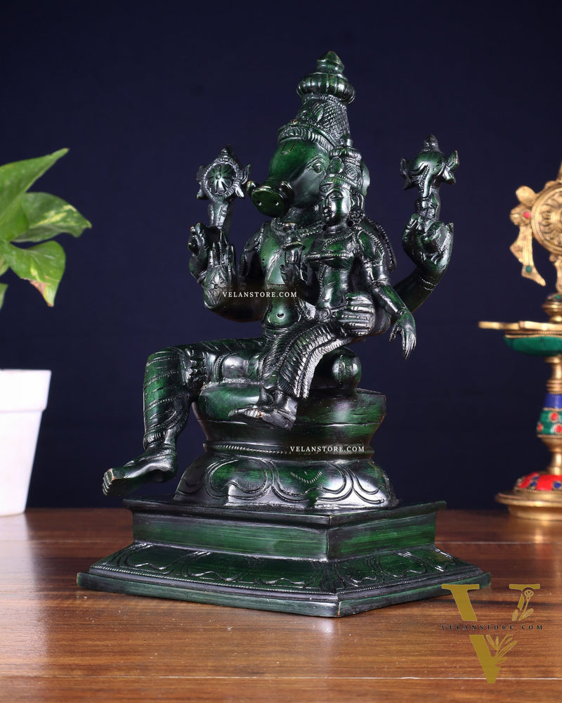 Pure Brass Varaha Lakshmi Statue – Agate green Tone 9.5"