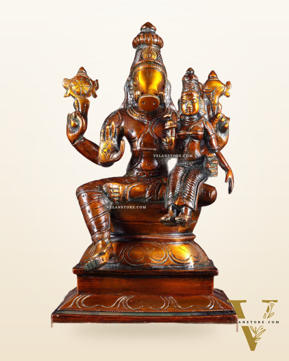 Pure Brass Varaha Lakshmi Statue – Antique Chola Tone 9.5"