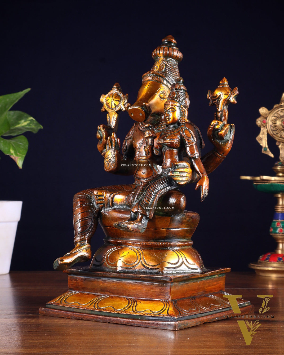 Pure Brass Varaha Lakshmi Statue – Antique Chola Tone 9.5"
