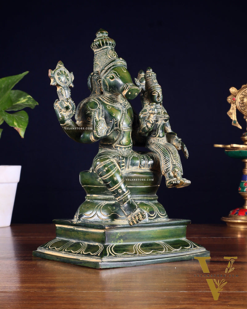 Pure Brass Varaha Lakshmi Statue – Antique Green Tone 9.5"