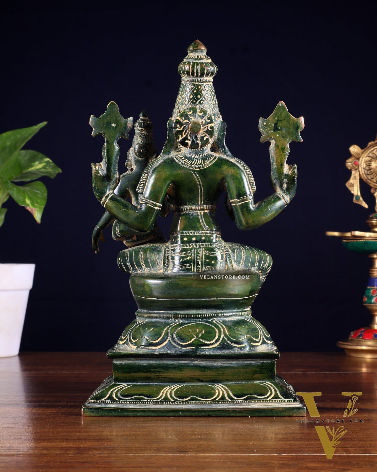 Pure Brass Varaha Lakshmi Statue – Antique Green Tone 9.5"