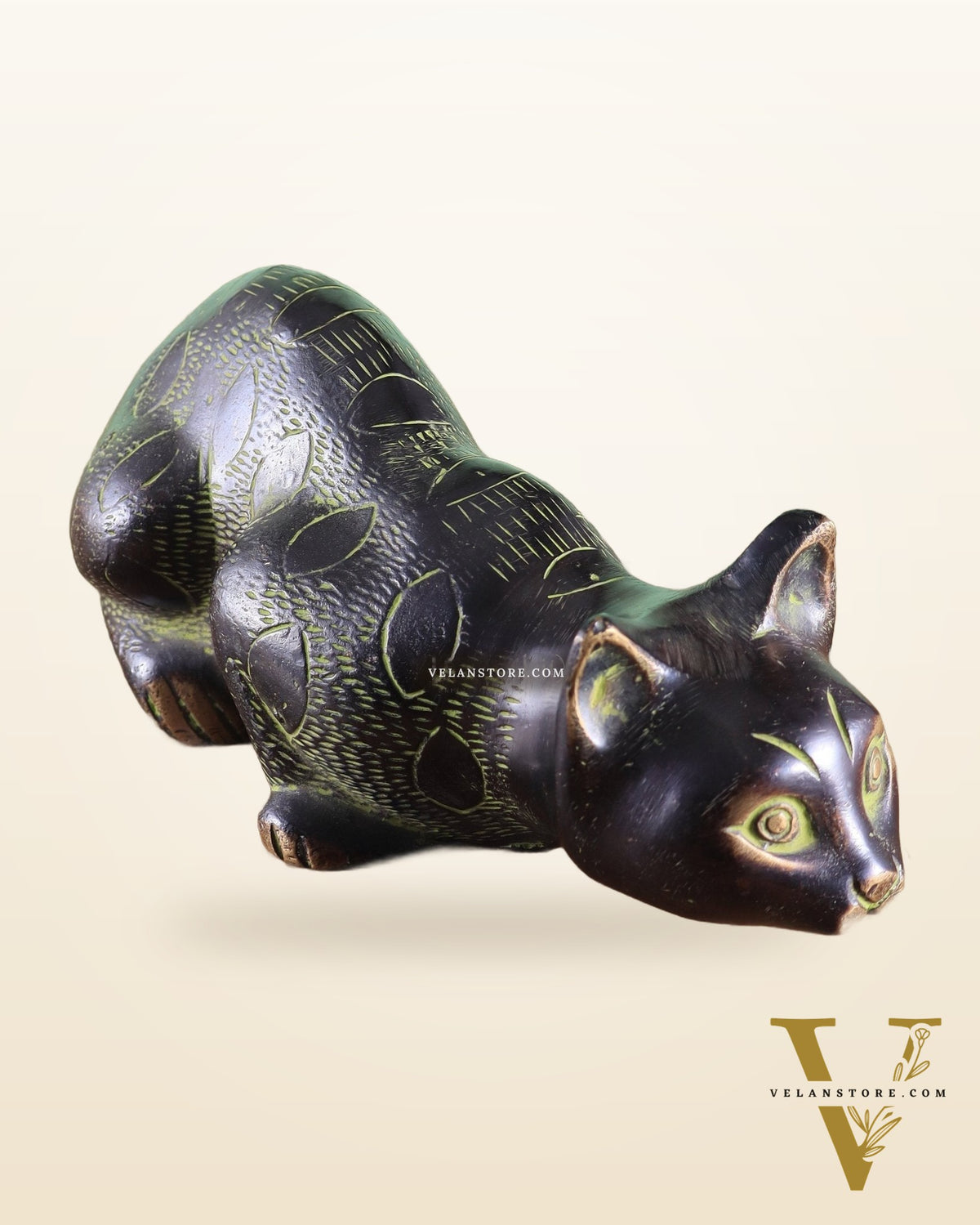 Pure Brass Vastu Black Cat Drinking Water Pose Showpiece