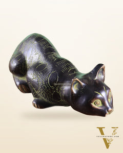 Pure Brass Vastu Black Cat Drinking Water Pose Showpiece