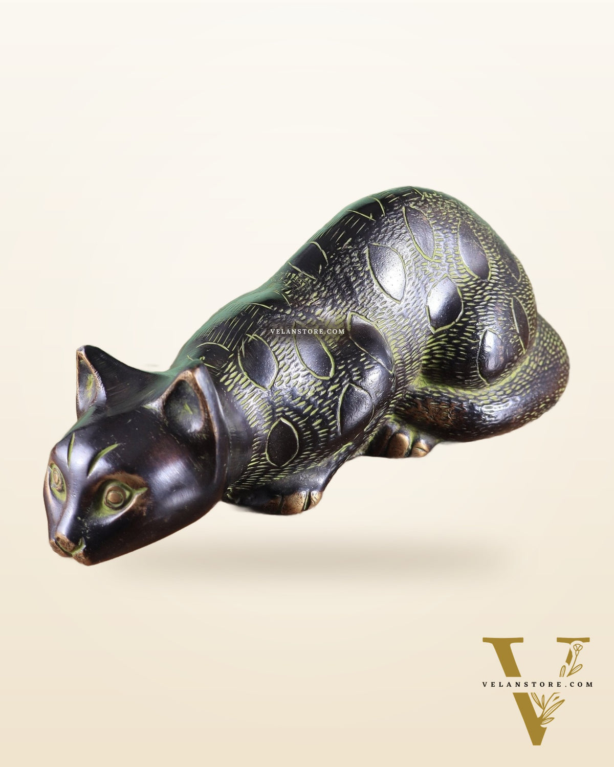 Pure Brass Vastu Black Cat Drinking Water Pose Showpiece