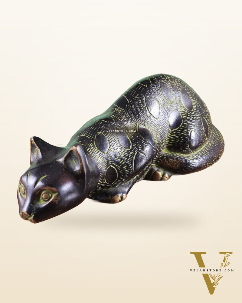Pure Brass Vastu Black Cat Drinking Water Pose Showpiece