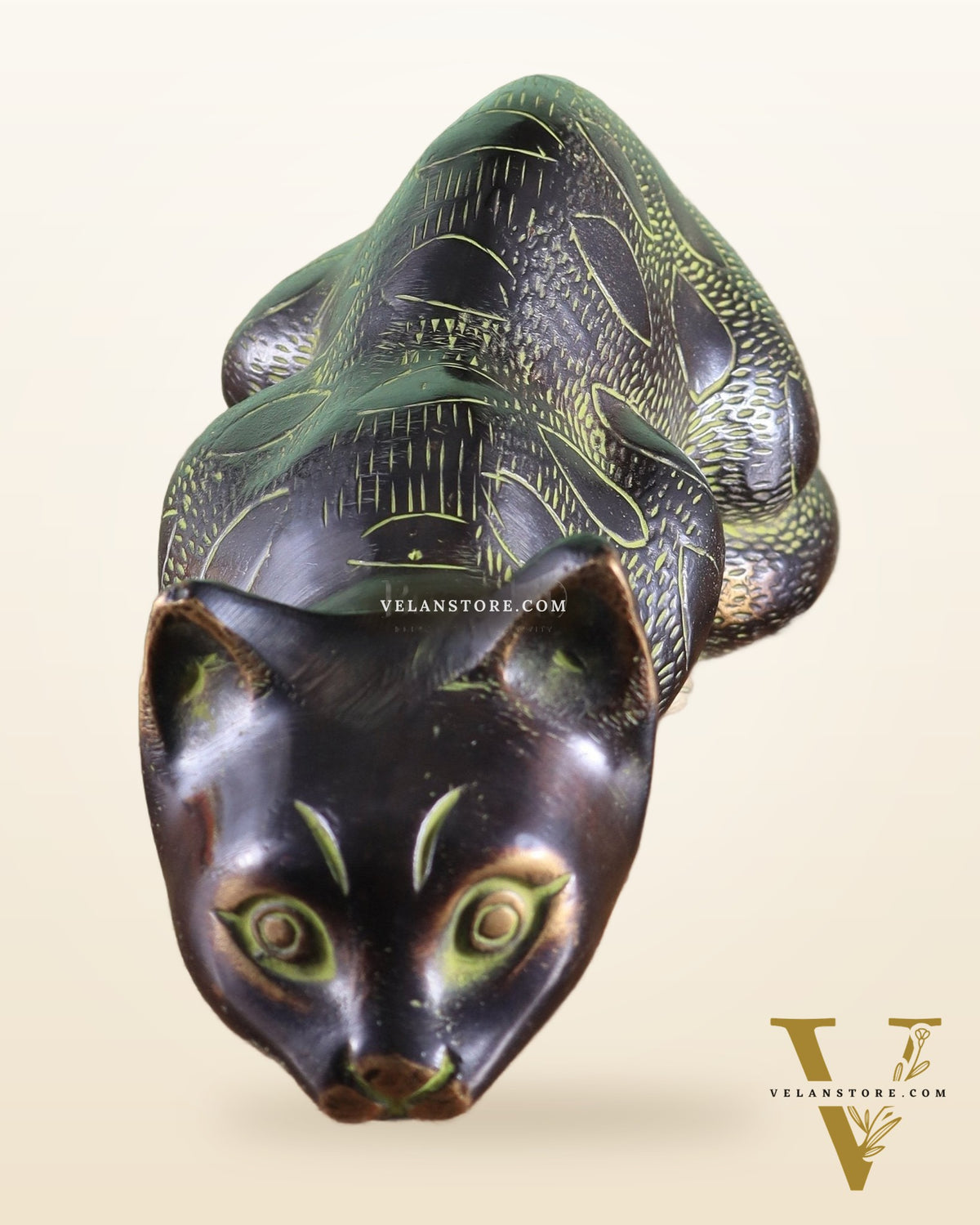 Pure Brass Vastu Black Cat Drinking Water Pose Showpiece