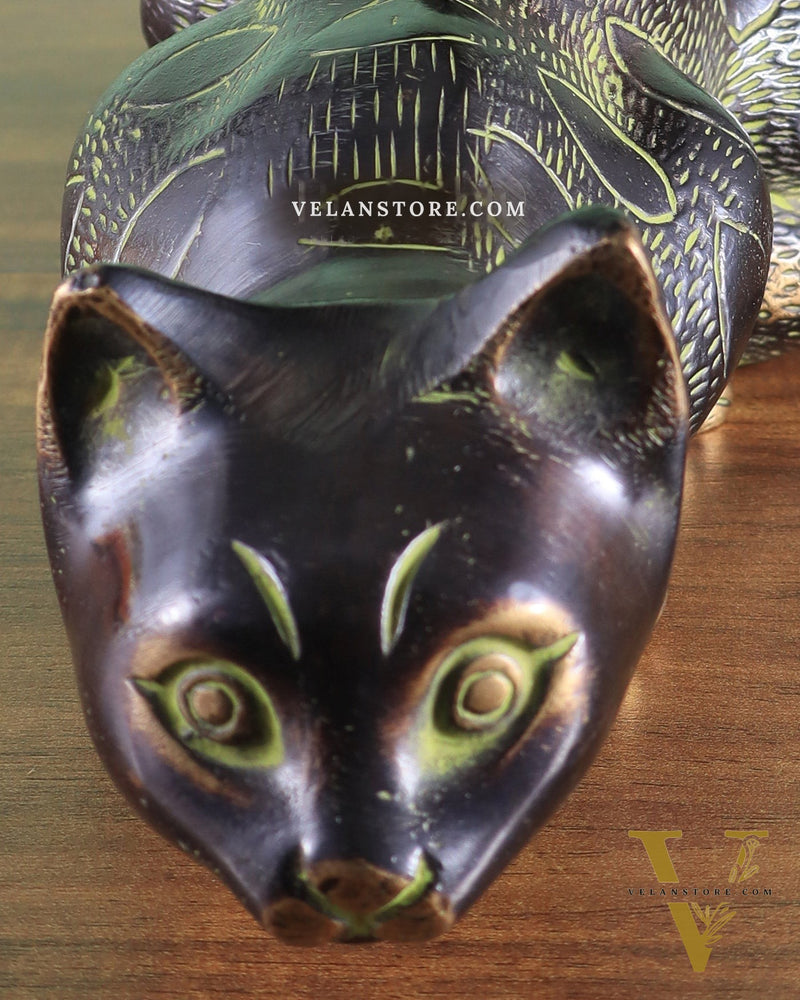 Pure Brass Vastu Black Cat Drinking Water Pose Showpiece