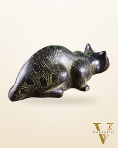 Pure Brass Vastu Black Cat Drinking Water Pose Showpiece