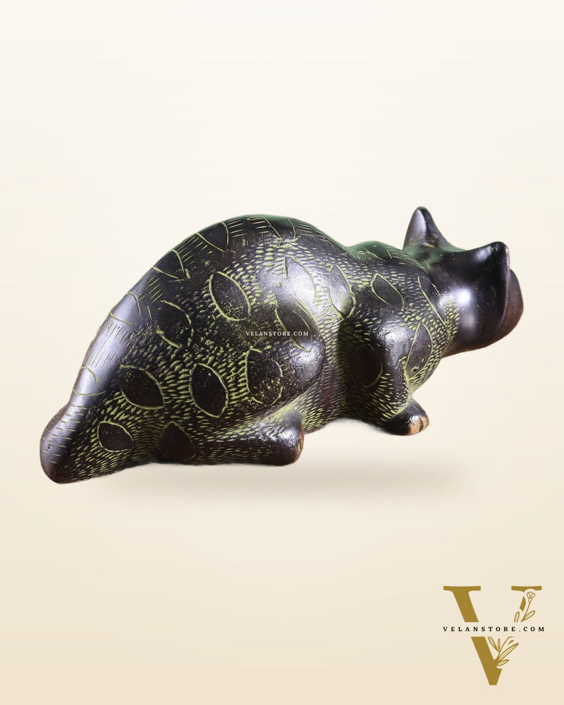 Pure Brass Vastu Black Cat Drinking Water Pose Showpiece