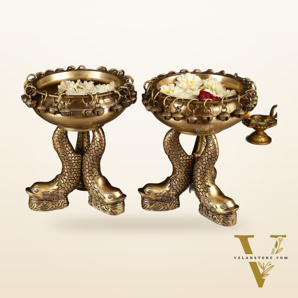 Pure Brass Vastu Urli with Fish Legs pair  - Set of two 8"