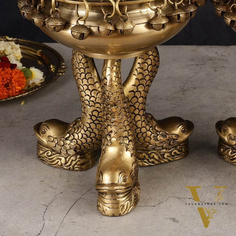 Pure Brass Vastu Urli with Fish Legs pair  - Set of two 8"