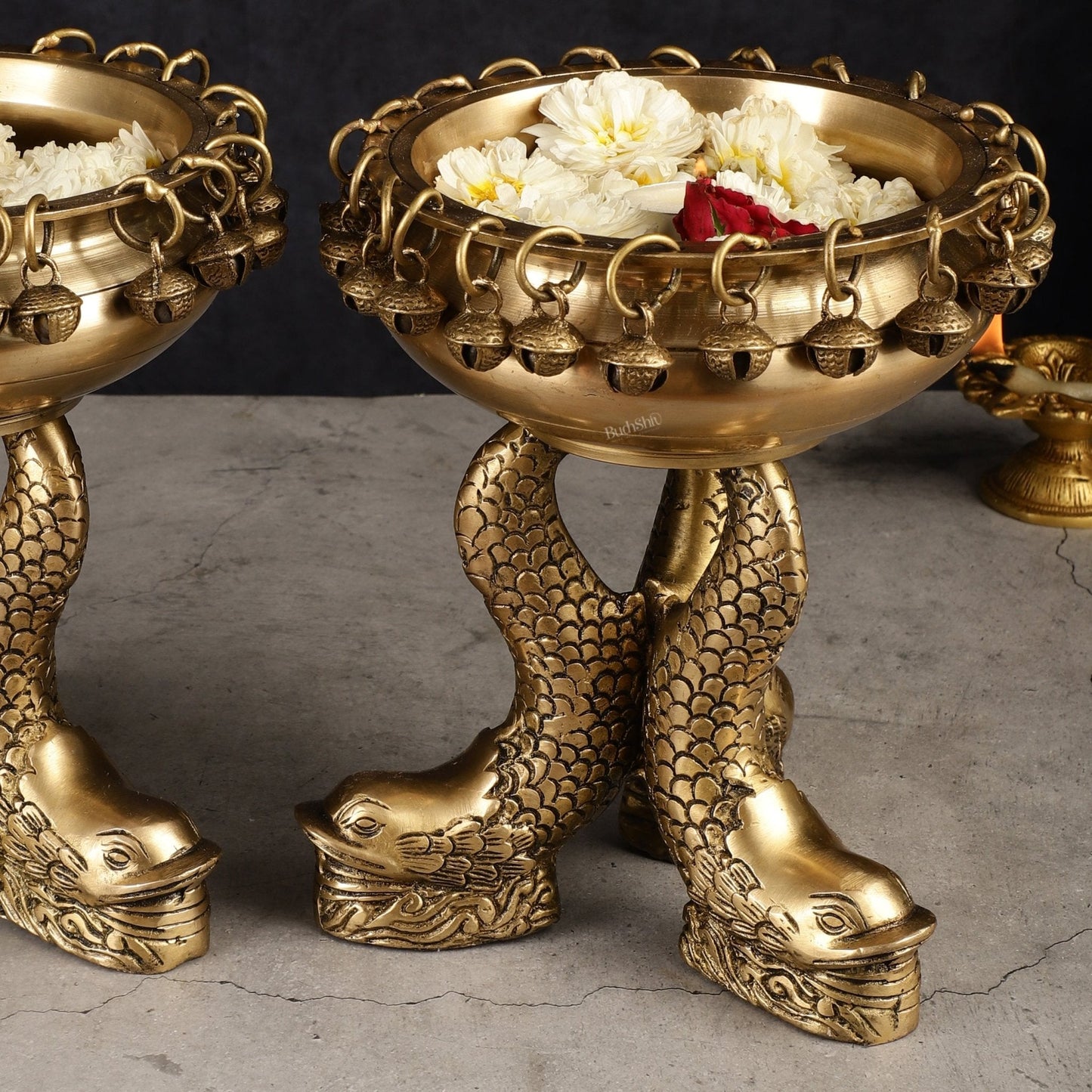 Pure Brass Vastu Urli with Fish Legs pair  - Set of two 8"