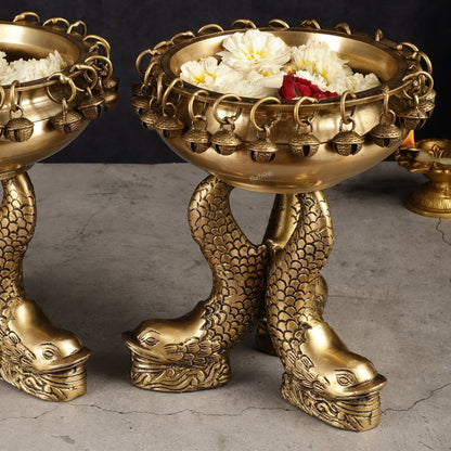 Pure Brass Vastu Urli with Fish Legs pair  - Set of two 8"