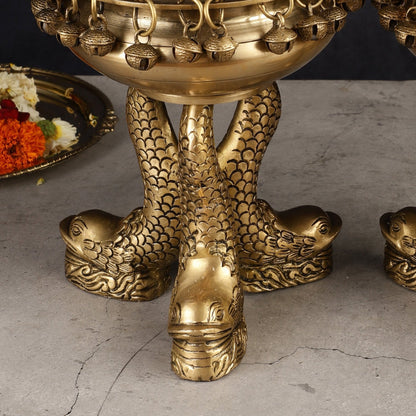 Pure Brass Vastu Urli with Fish Legs pair  - Set of two 8"