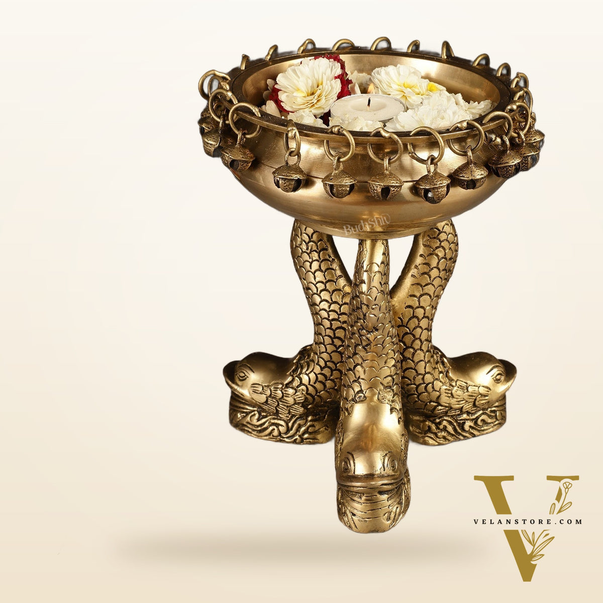 Pure Brass Vastu Urli with Fish Legs - Symbol of Prosperity 8"