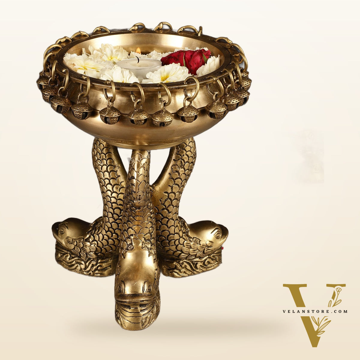 Pure Brass Vastu Urli with Fish Legs - Symbol of Prosperity 8"
