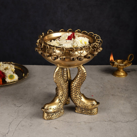 Pure Brass Vastu Urli with Fish Legs - Symbol of Prosperity 8"