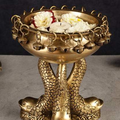 Pure Brass Vastu Urli with Fish Legs - Symbol of Prosperity 8"