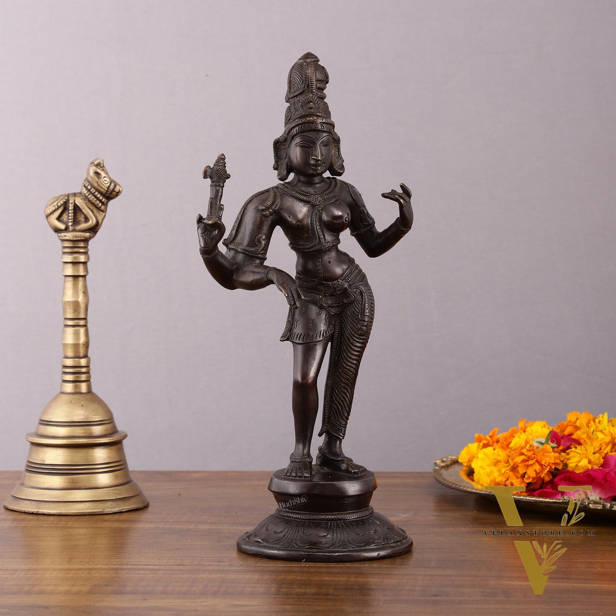 Pure Brass Vintage Ardhanarishwara Dark Chocolate finish Sculpture – 11.5
