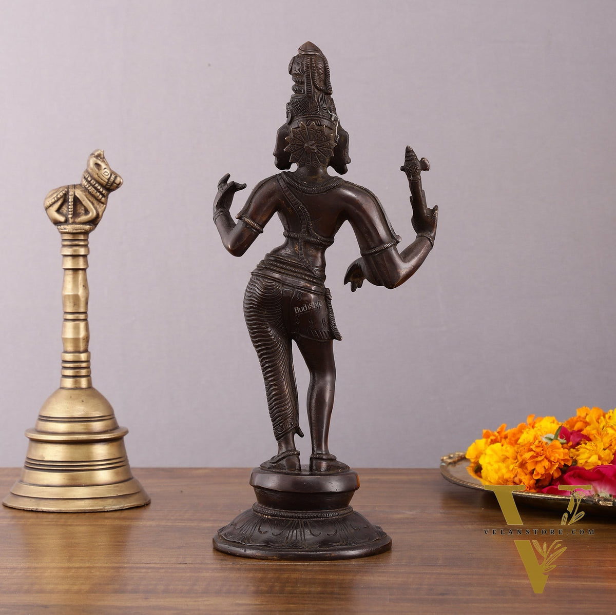 Pure Brass Vintage Ardhanarishwara Dark Chocolate finish Sculpture – 11.5