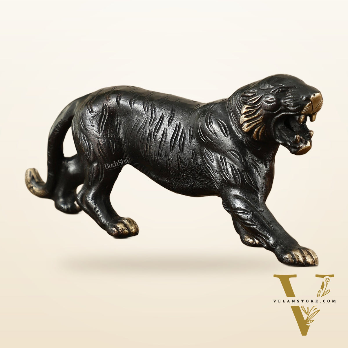 Pure Brass Vintage Black Tiger Table Accent Showpiece – Vastu Feng Shui Approved | 9.5" Wide